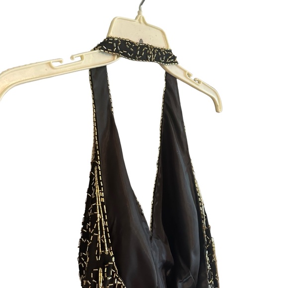 Vintage De Oscar Collection 100% Silk Beaded Fringe Halter Midi Dress Sz 8 EUC - Picture 8 of 16